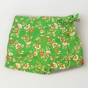 C & C California Tropical Floral Pull-On Wrap Shorts Skirt 100% Linen XL Resort